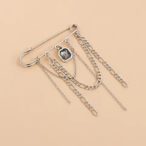 Vierkante Zwarte Glazen Edelsteen Multi-Ketting Broche Europese Stijl Legering Veiligheidsspeld Taille Broche Voor Dames Sieraden