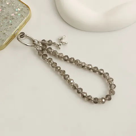 Modern Smoky Gray Artificial Crystal Beaded Puppy Keychain For Women Fashion Alloy Balloon Dog Bag Charm Handmade Jewelry Accessory