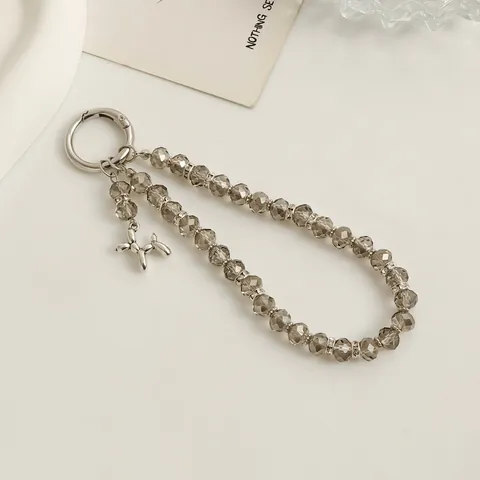 Modern Smoky Gray Artificial Crystal Beaded Puppy Keychain For Women Fashion Alloy Balloon Dog Bag Charm Handmade Jewelry Accessory