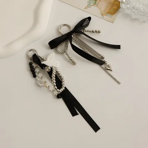 Y2K Ästhetik Schwarz Schleife Herz Perlen Schlüsselanhänger Taschenanhänger Trendy Legierung Strass Stern Vogel Anhänger Damen