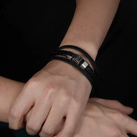 Vintage Braided Leather Bracelet for Men Women Meander Pattern Hip Hop Style Magnetic Clasp Bangle Fashion Jewelry Gift