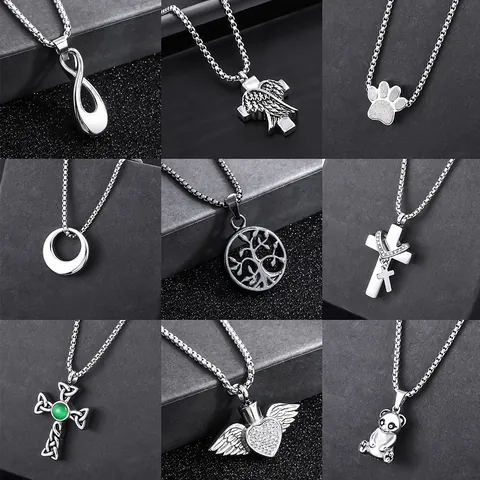 Stainless Steel Cross Wing Cat Paw Pendant Necklace Unisex Hip Hop Perfume Bottle Cremation Jewelry Gift For Men Women