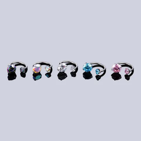 F136 Titanium Alloy Horseshoe Circular Barbell Rhinestone Piercing Earring For Men Women Cartilage Stud U-Shaped Body Jewelry