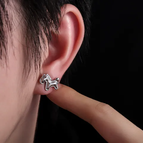 Silver Plated Copper Horse Stud Earrings Small Pony Animal Shape Geometric Studs For Men Women Minimalist Fashion Jewelry