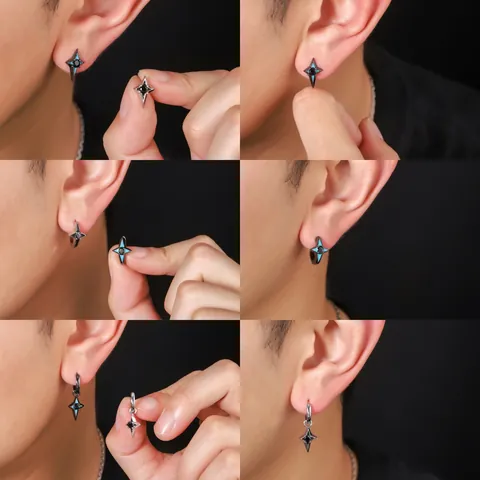 Trendige Kupfer Vierzackiger Stern Creolen Ohrstecker Für Herren Damen Punk Schwarz Silber Blau Strass Kreuz Stern Schmuck Zubehör
