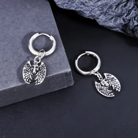 Gothic Stainless Steel Bat Wing Skull Drop Hoop Earrings For Men Women Punk Hip Hop Rock Biker Jewelry Retro Fashion Accessory