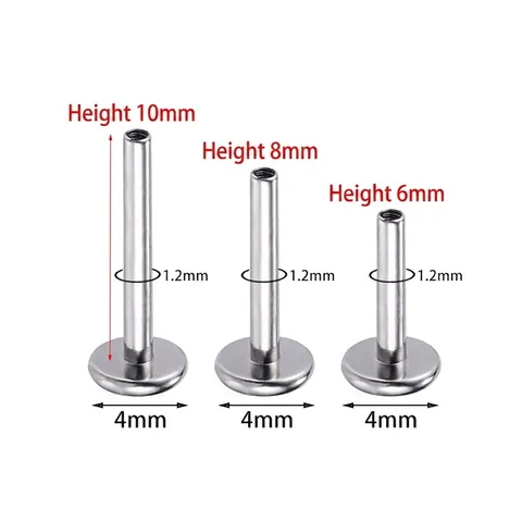 Base de Perno Labret de Aleación de Titanio Grado Implante F136 G23 Rosca M0.9 Poste de Pendiente Trasero Plano Para Piercing Unisex
