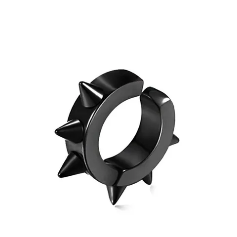 Black Titanium Steel Earrings For Men Women Punk Gothic Stud Earrings Cross Lightning Feather Hoop Ear Clips Minimalist Trendy Jewelry Accessories