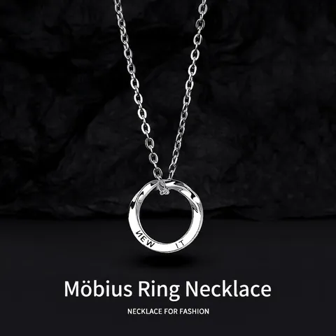 Titanium Steel Mobius Ring Pendant Necklace For Men Minimalist Silver Geometric Twisted Circle Jewelry With Letter Carving