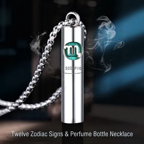 Hip Hop Titanstahl Sternzeichen Parfümflasche Anhänger Halskette Herren Street Style Konstellation Ätherisches Öl Diffusor Halskette