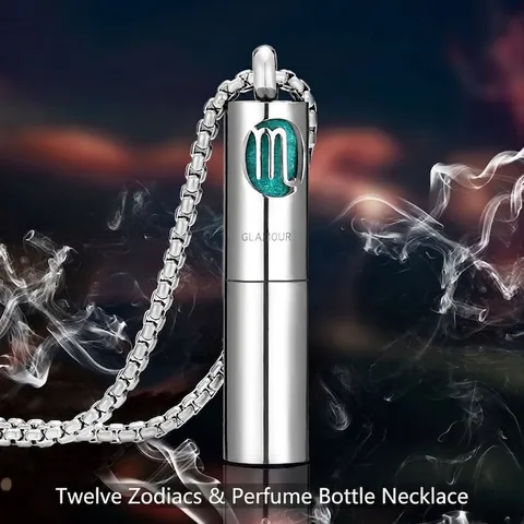 Hip Hop Titanstahl Sternzeichen Parfümflasche Anhänger Halskette Herren Street Style Konstellation Ätherisches Öl Diffusor Halskette