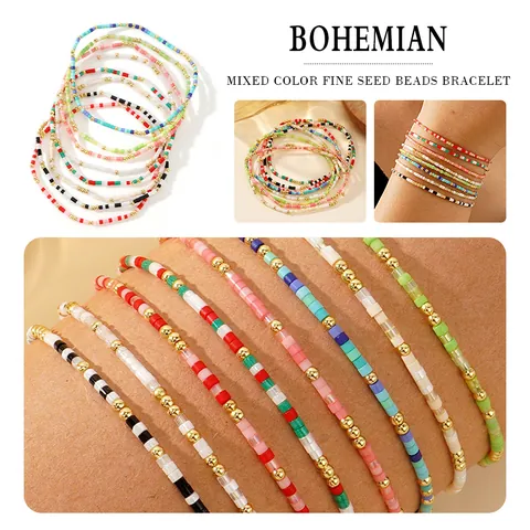 Bracelet Bohème en Perles de Cuivre et Verre Coloré Fait à la Main Bijoux Ethniques pour Hommes Femmes