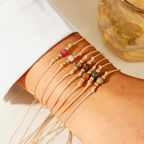 Bracelet Bohémien Tissé à la Main en Corde de Cire Avec Pierre Semi-précieuse et Perles en Cuivre Ajustable Unisexe Bijoux