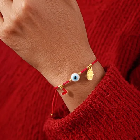 Bohemian Red Handwoven Beaded Bracelet For Women Turkish Evil Eye Hamsa Hand Heart Pendant Friendship adjustable Bracelet Jewelry Gift