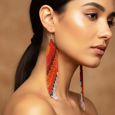 Pendientes de Borla de Cuentas de Colores Hechos a Mano Pendientes Largos de Flecos Bohemios Gancho de Acero Inoxidable