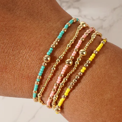 Handgefertigte Glaskeramikperlen Armband Set Boho Stil Elastisch Freundschaftsbänder Damen Schmuck Strand Mode Armband