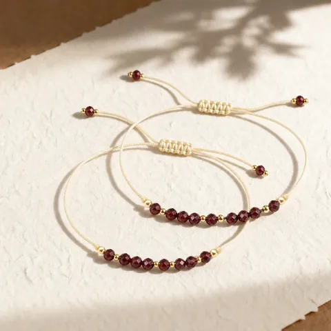 Rotes Granat Perlenarmband Für Damen Doppellagig Verstellbares Geflochtenes Seil Geometrische Perlen Süßer Schmuck Geschenk