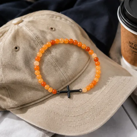 Pulsera de Cruz de Cuentas de Material Mixto Hecha a Mano para Hombres Mujeres Tótem Religioso Joyería Elástica Regalo Cristiano