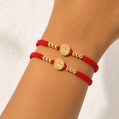 Sint Benedictus Medaille Religieus Handgevlochten Touw Armbanden Koppel Sieraden Gouden Munt Bedel Verstelbare Boho Armbanden Cadeau