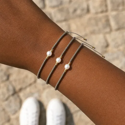 Handmade Beaded Bracelet Set For Women Stylish OL Geometric Mixed Materials Artificial Pearl Adjustable Braided Rope Stacking Bracelet Jewelry