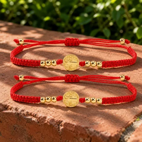 Sint Benedictus Medaille Religieus Handgevlochten Touw Armbanden Koppel Sieraden Gouden Munt Bedel Verstelbare Boho Armbanden Cadeau