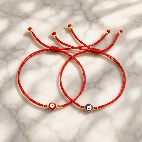 Handmade Woven Evil Eye Red Rope Bracelet Set For Men Women Boho Enamel Eye Charm Adjustable Braided Lucky Jewelry Gift