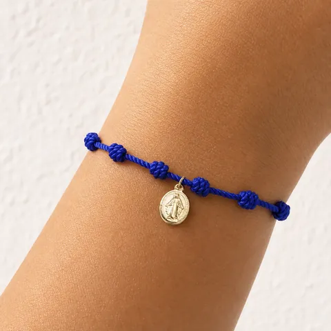 Handmade Woven Braided String Bracelet For Men Women Virgin Mary Miraculous Medal Religious Charm Adjustable Jewelry Gift