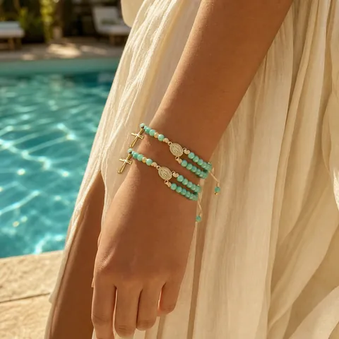 Vintage Handmade Beaded Bracelet For Women Double Layer Adjustable Cord Cross Coin Pendant Retro Jewelry Beach Souvenir