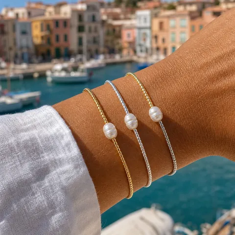 Minimalist Beaded Bracelet Set For Women With Freshwater Pearl Geometric Gold Silver Plated Metal Beads Fashion Jewelry