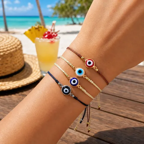 Handmade Braided Evil Eye Bracelet For Men Women Adjustable Color Block Cord Nazar Amulet Lucky Bohemian Jewelry