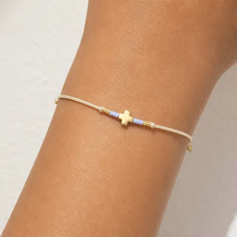 Handmade Woven Cross Bracelet for Women Niche Design Adjustable Seed Bead Rope Chain Alloy Gold Plated Religious Jewelry