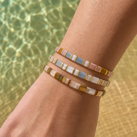 Pulsera Bohemia Colorida Tila Bead Para Mujer Vidrio Geométrico Esmalte Apilable Verano Playa Joyería Accesorios