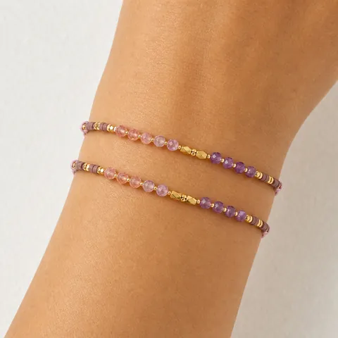 Bracelet Perlé Tissé à la Main Bohème Pour Femmes Alliage Pierre Artificielle Cordon Couleurs Mixtes Violet Rose Dégradé Empilable Ajustable Bijoux Vacances