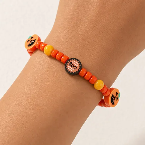 Braccialetto di Perline di Zucca di Halloween Per Bambini Lettera BOO Perline Gialle Arancio Decorazione per Feste Gioielli Regalo