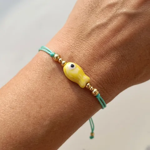 Bracelet Tissé en Poisson Vert Menthe Réglable pour Femmes Style Océan d'Été Pendentif Poisson en Résine Fait Main Perles en Alliage Bijoux Cadeau