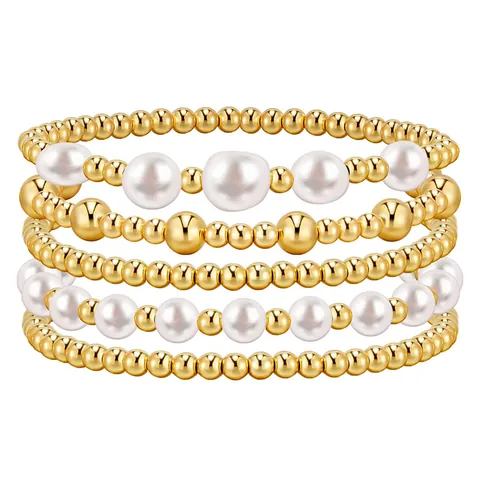 Multi Layered Artificial Pearl Bracelet Set For Women Bohemian Beaded Stacking Bracelet Gold Silver Plated Retro Hand Jewelry Accessories
