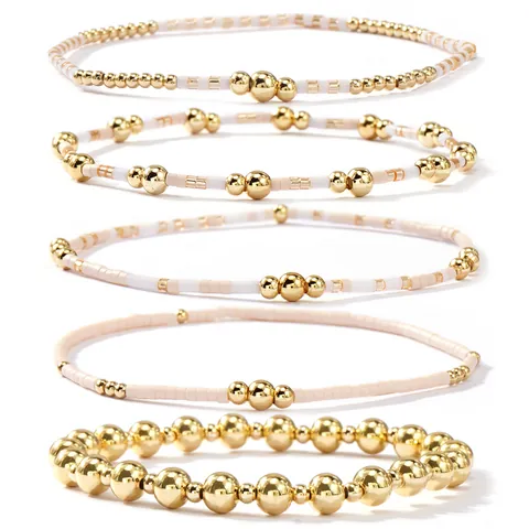 Bohemian Fashion Colorful Copper Bead Bracelet Set For Women Handmade Glass Seed Bead Stretch Bracelet Jewelry Souvenir