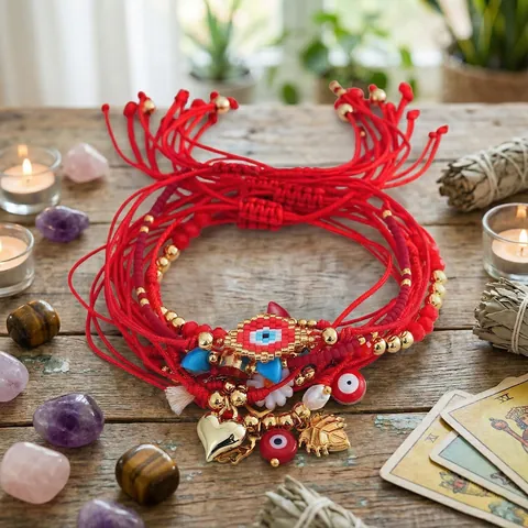 Handmade Braided Red String Bracelet Set Multi Style Evil Eye Heart Hamsa Daisy Charm Adjustable Woven Rope Bracelets For Women Jewelry