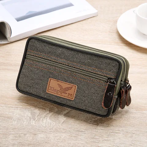 Men Oxford Cloth Cell Phone Waist Bag Casual Triple Zipper Large Size Belt Loop Mobile Phone Pouch For Outdoor Business Travel