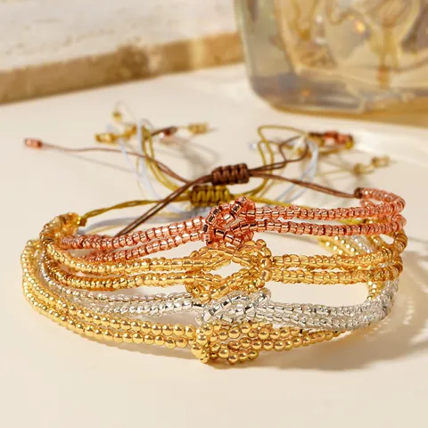Handmade Glass Seed Bead Bracelet Infinity Knot Adjustable Summer Beach Vacation Jewelry For Women Fashion Daily Accessories