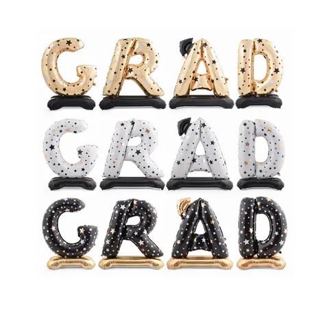 Graduation Balloon Set Standing GRAD Letter Aluminum Foil Balloons With Doctor Hat Star Pattern For Graduation Ceremony Party Decoration