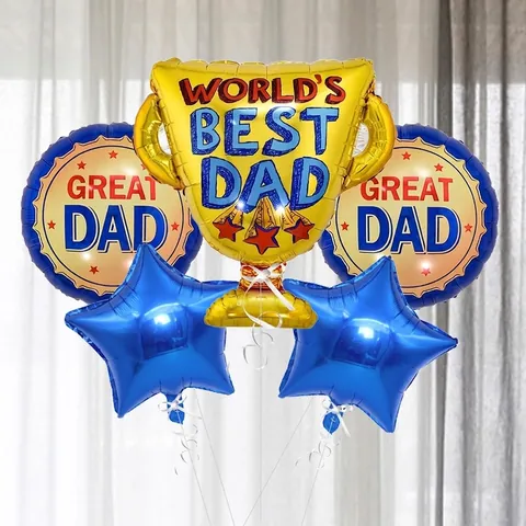 Fathers Day Balloon Decoration Trophy Star Round Aluminum Film Latex Party Balloons World Best Dad Blue Gold Theme Celebration Decor