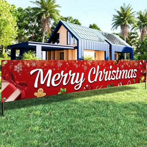Holiday Party Banner Backdrop Polyester Fabric Merry Christmas Happy Halloween Thanksgiving Yard Fence Decoration For Home