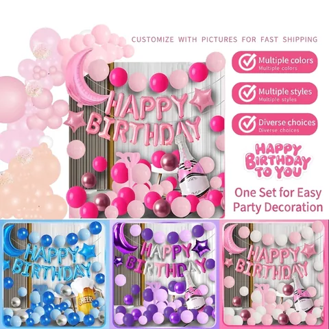 Juego De Guirnalda De Globos De Cumpleaños Con Globos De Papel De Aluminio Letra Happy Birthday Luna Estrella Decoración Fiesta