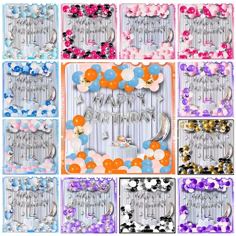 Happy Birthday Balloon Garland Arch Kit Aluminum Foil Latex Balloons Star Moon Shapes Party Anniversary Decor Garland