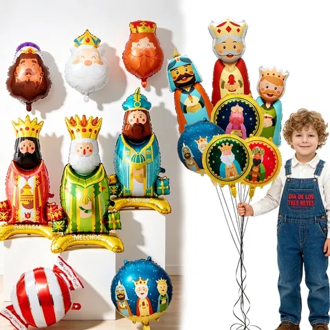 Spanish Three Kings Day Aluminum Foil Balloons Set Melchior Gaspar Balthasar King Balloons Candy Donut Shapes For Epiphany Party Decoration