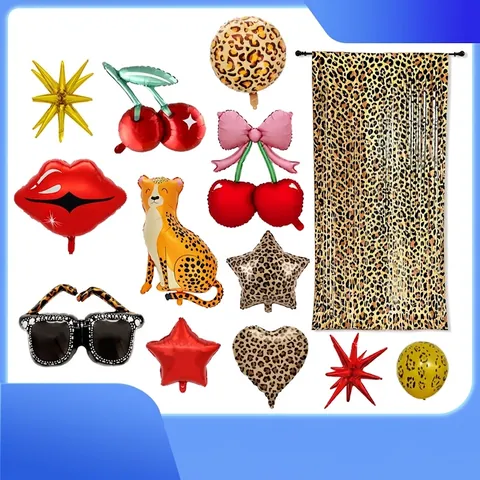 Leopard Print Cherry Balloon Set Aluminum Foil Latex Balloons Wild Lips Heart Decorations For Birthday Valentine Party