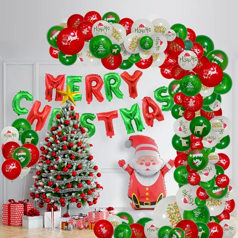 Christmas Balloon Set Latex Foil Printed Santa Reindeer Balloons For New Year Home Mall Festive Party Decorations Red Green White