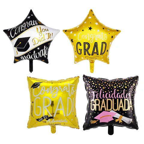 Graduation Aluminum Foil Balloons Square Star Shapes Congrats Grad Congratulations Felicidades Decorative Party Balloons