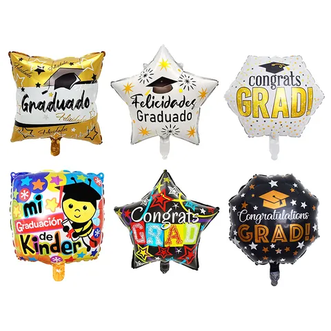 Graduation Aluminum Foil Balloons Square Star Shapes Congrats Grad Congratulations Felicidades Decorative Party Balloons